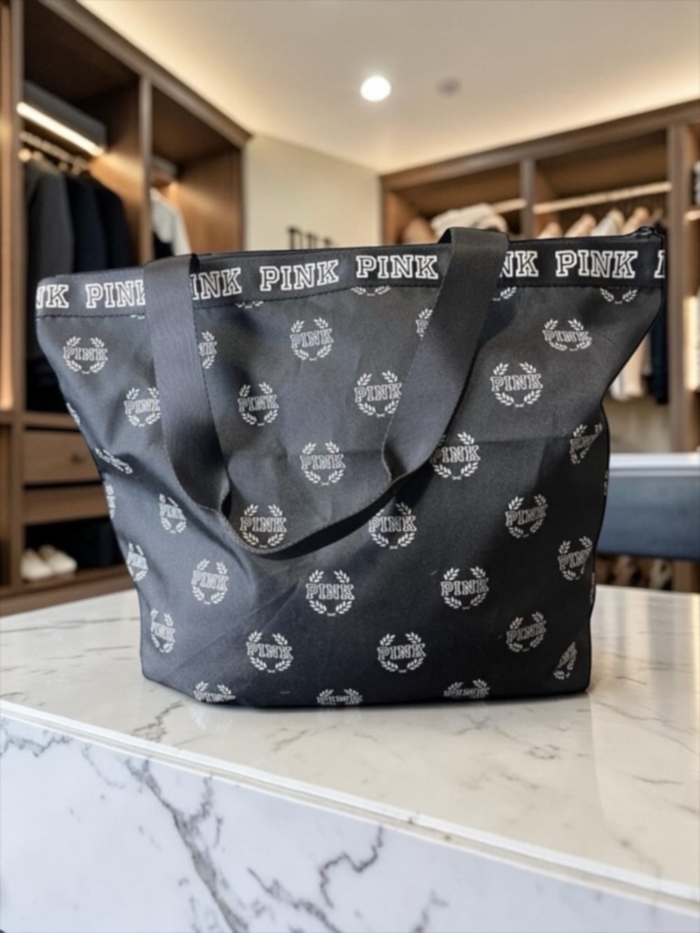 Pink Victoria Secret Women Black Large Tote Bag Purse NWOT​​​